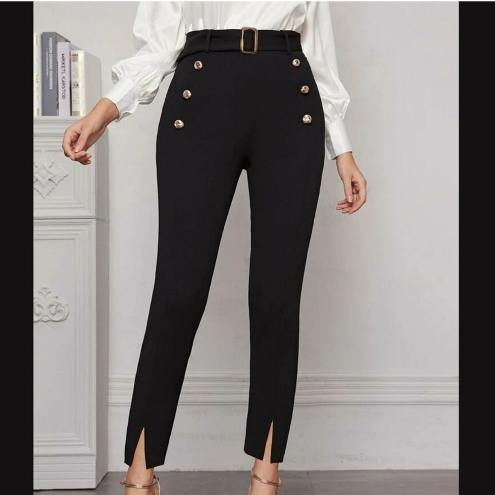 Belted Split Hem Pants